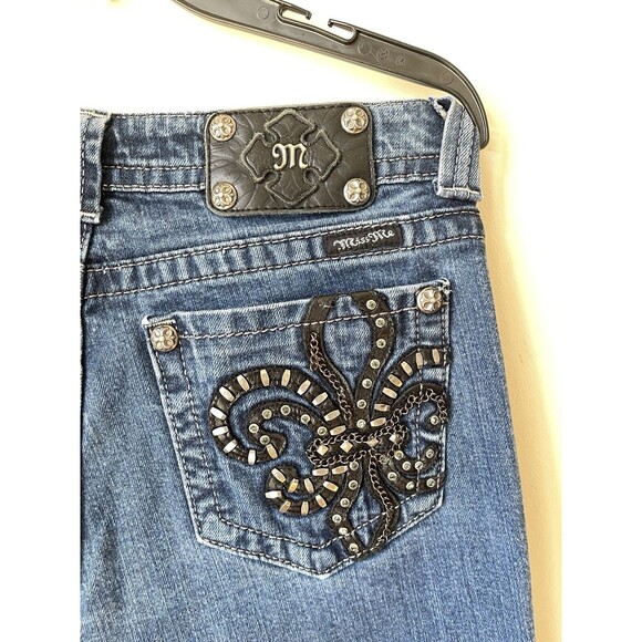 Miss Me Style JP6048T3 Straight Chain Studs Fleet De Lis Blue Jeans Size 30 - Picture 9 of 14